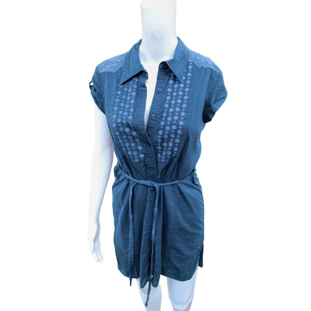 Lulumari Women's Embroidered Button-Down Tunic Dress - Blue Small